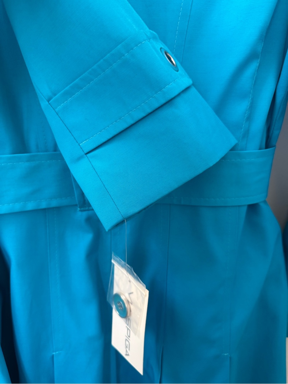 NEW WITH TAGS! Turquoise double breasted Via Spiga Raincoat jacket, Sz M - Picture 2 of 7